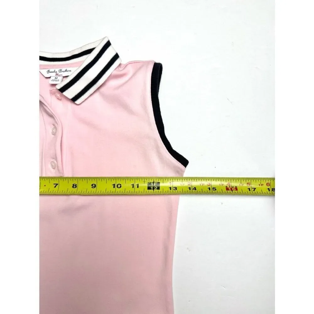 Brooks Brothers Fleece Girls Polo Dress Pink Cotton Sleeveless Stripe Trim M (8)